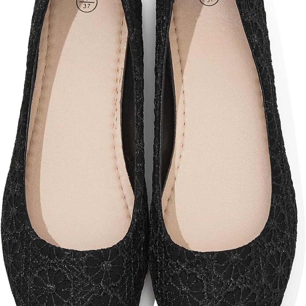 Women Dress Shoes Lace Mesh Flats 6 Low Heel Foldable Comfort Bow Balance